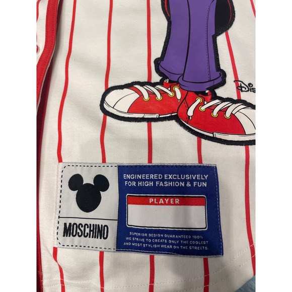 MOSCHINO H&M Disney Goofy Mickey Mouse Baseball Jersey Shirt Red White Striped - Picture 4 of 8